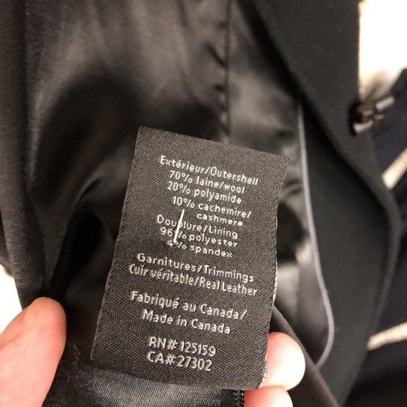 MACKAGE BLACK WOOL CASHMERE COAT WITH LEATHER TRIM - XXS - PRE-OWNED - Picture 7 of 7